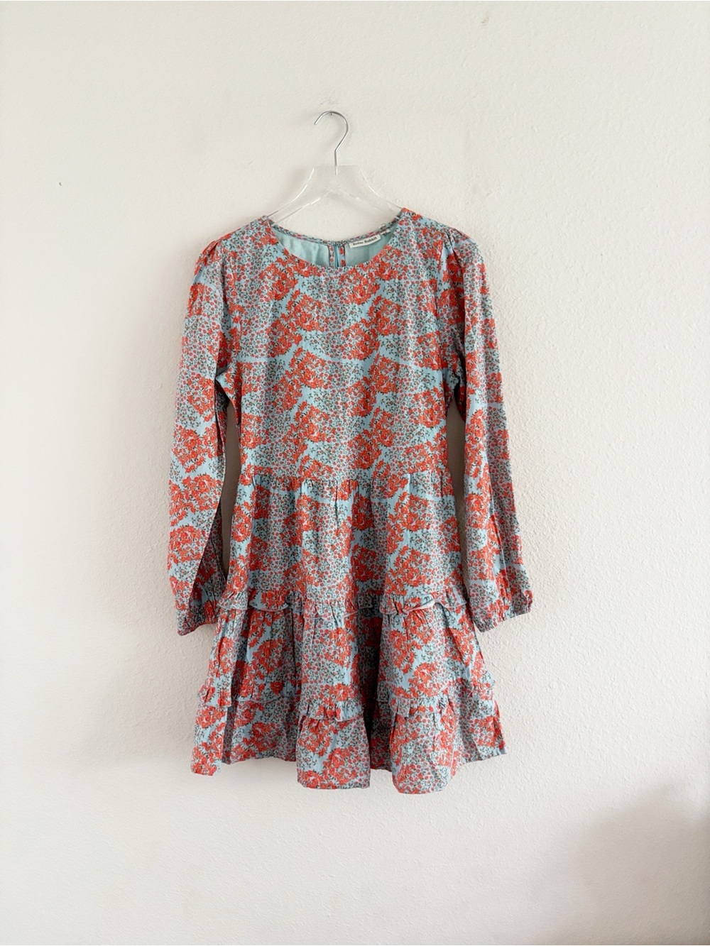 Roller Rabbit Cotton Dening Nori Dress Light Blue XS Tier Long Sleeve Mini Dress